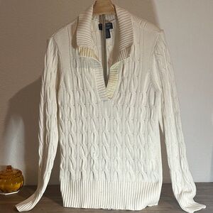 RL Cream Cable Knit Sweater. Size L / G
